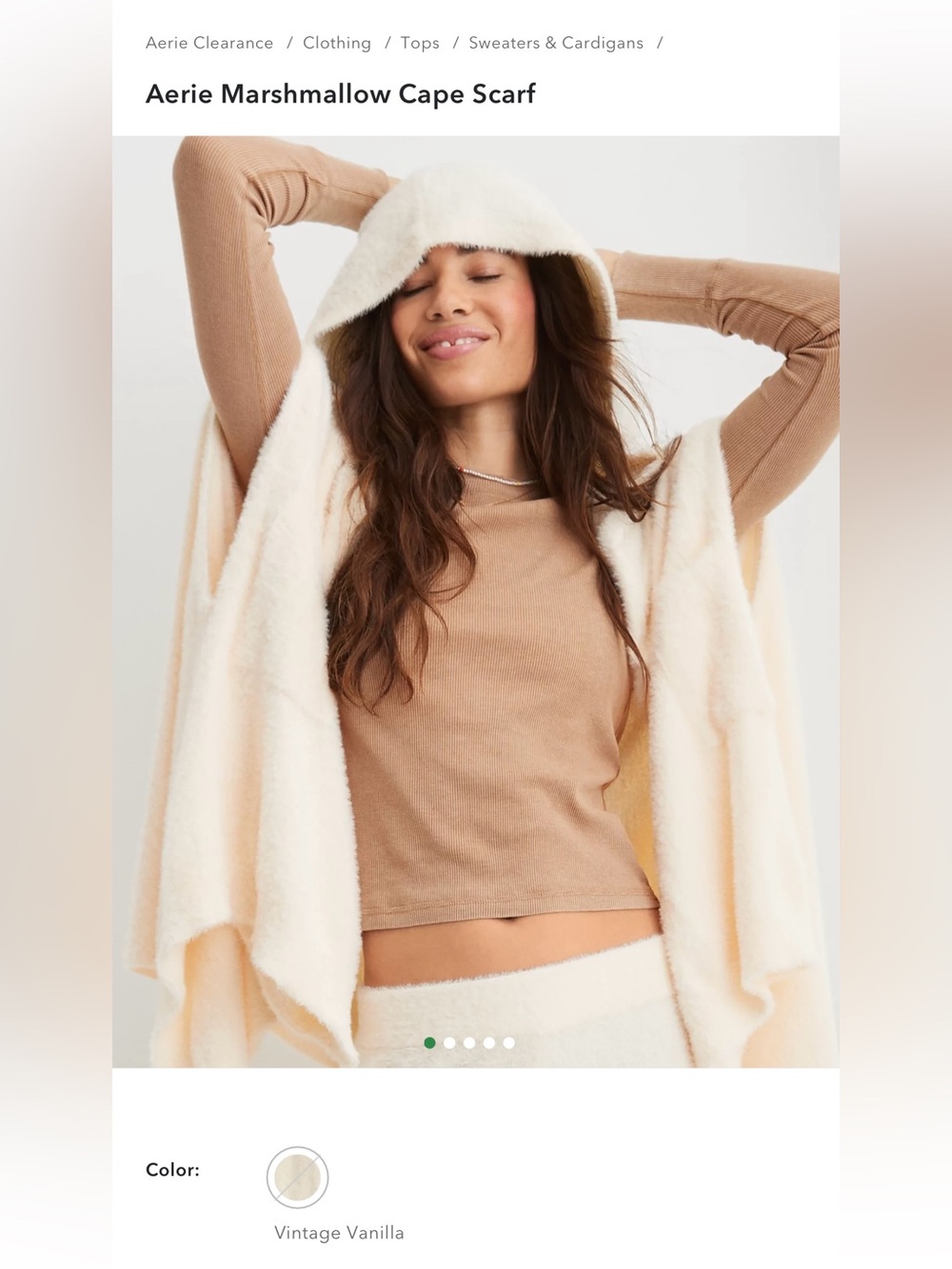 NWT Aerie-Fuzzy Hooded Mushroom' Open-Front Cape, Shawl, in Vintage Vanilla OS
